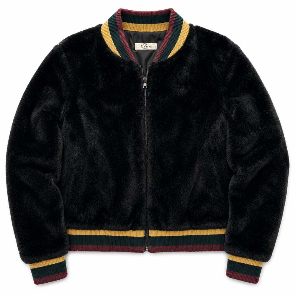 Elan Varsity Stripe Faux Fur Bomber Jacket FX8116